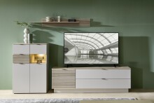 Highboard >Ina< in Cashmere / Riva Eiche Dekor - 125x84x45cm (LxBxT)
