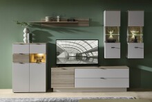 Wohnwand >Ina< (2-teilig) in Riva Eiche Dekor/Cashmere - 200x62x44 (BxHxT)