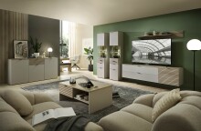 Wohnwand >Ina< (3-teilig) in Riva Eiche Dekor / Cashmere - 200x62x44 (BxHxT)