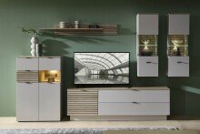 Wohnwand >Ina< (3-teilig) in Riva Eiche Dekor / Cashmere - 200x62x44 (BxHxT)