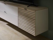 Wohnwand >Ina< (2-teilig) in Riva Eiche Dekor / Cashmere - 200x51x44 (BxHxT)