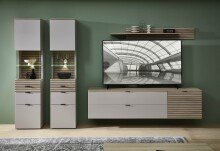 Wohnwand >Ina< (3-teilig) in Riva Eiche Dekor / Cashmere - 284x125x44 (BxHxT)