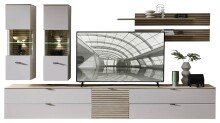 Wohnwand >Ina< (4-teilig) in Riva Eiche Dekor / Cashmere  - 240x186x44 (BxHxT)