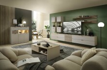 Wohnwand >Ina< (5-teilig) in Cashmere / Riva Eiche Dekor - 280x185x44cm (BxHxT)