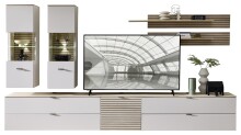 Wohnwand >Ina< (7-teilig) in Cashmere / Riva Eiche Dekor - 340x185x44cm (BxHxT)