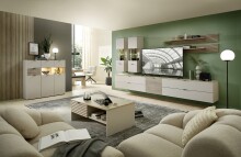 Wohnwand >Ina< (7-teilig) in Cashmere / Riva Eiche Dekor - 340x185x44cm (BxHxT)