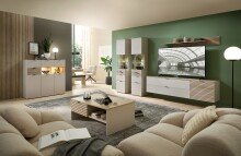 Couchtisch >Ina< in Cashmere / Riva Eiche Dekor, Spanplattte - 110x44x65 (BxHxT)