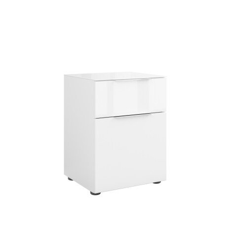 Nachtkommode >style< in weiß matt - Weißglas - Metall Chrom - 45x60,3x40 (BxHxT)