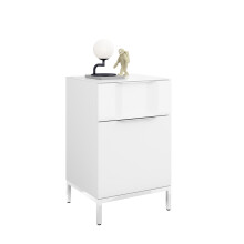 Nachtkommode >style< in weiß matt - Weißglas - Metall Chrom - 45x60,3x40 (BxHxT)