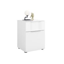 Nachtkommode >style< in weiß matt - Weißglas - Metall Chrom - 45x60,3x40 (BxHxT)