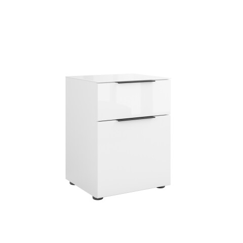 Nachtkommode >style< in weiß matt - Weißglas - 45x60,3x40cm (BxHxT)