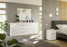 Nachtkommode >style< in weiß matt - Weißglas - 45x60,3x40cm (BxHxT)