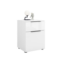 Nachtkommode >style< in weiß matt - Weißglas - 45x60,3x40cm (BxHxT)