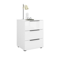 Nachtkommode >style< in weiß matt - Weißglas - 45x60,3x40cm (BxHxT)