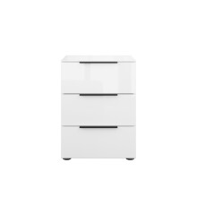 Nachtkommode >style< in weiß matt - Weißglas - 45x60,3x40cm (BxHxT)