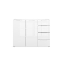 Sideboard >style< in weiß matt - Weißglas - 135x98,7x40cm (BxHxT)