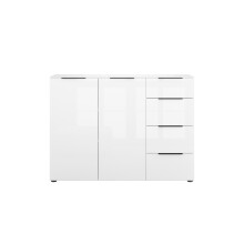 Sideboard >style< in weiß matt - Weißglas - 135x98,7x40cm (BxHxT)