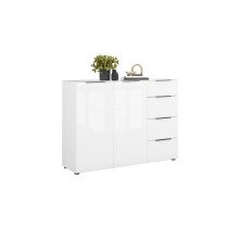 Sideboard >style< in weiß matt - Weißglas - 135x98,7x40cm (BxHxT)