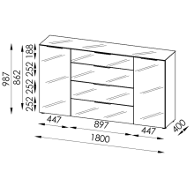 Sideboard >style< in anthrazit matt - Anthrazitglas - 180x98,7x40cm (BxHxT)