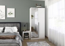 Drehtürenschrank >Alba< 2 Innenschubladen, alpinweiß / Spiegel - 91x197x54 (BxHxT)