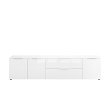 Lowboard >style< in weiß matt - Weißglas - 225x53,9x40cm (BxHxT)