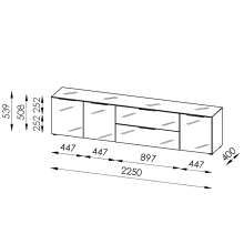Lowboard >style< in weiß matt - Weißglas - 225x53,9x40cm (BxHxT)