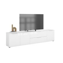 Lowboard >style< in weiß matt - Weißglas - 225x53,9x40cm (BxHxT)