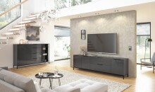 Lowboard >style< in anthrazit matt - Anthrazitglas - 225x53,9x40cm (BxHxT)