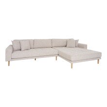 Ecksofa >Lido< 290x92/170x76 cm – Beige, Holzfüße, inkl. 4 Kissen Ottomane rechts