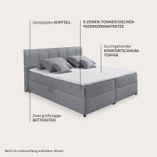 Polsterbett >Granada< Liegefläche 180x200 cm, in grau - 200x120x210cm (BxHxT)