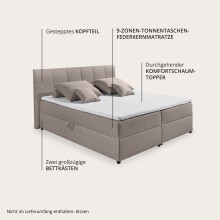 Polsterbett >Granada< Liegefläche 180x200 cm, in hellbraun - 200x120x210 (BxHxT)