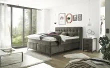 Boxspringbett >Oregon< Liegefläche 180x200 cm, H3/H4, in dunkelbraun - 200x121x210 (BxHxT)