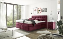 Boxspringbett >Oregon< Liegefläche 180x200 cm, H3/H4, in rot - 200x121x210cm (BxHxT)