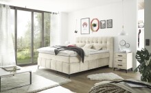 Boxspringbett >Oregon< Liegefläche 180x200 cm, H3/H4, in creme - 200x121x210cm (BxHxT)