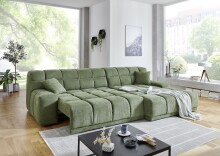 Polstergarnitur >Lomyl< Motor-Sitztiefenverstellung, Aragon 39 grün - 309x82x196cm (BxHxT)