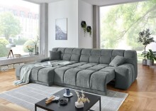 Polstergarnitur >Lomyl< Motor-Sitzverstellung, Aragon 93 mittelgrau - 309x82x196 (BxHxT)