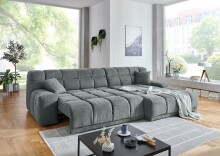 Polstergarnitur >Lomyl< Motor-Sitzverstellung, Aragon 93 mittelgrau - 309x82x196 (BxHxT)