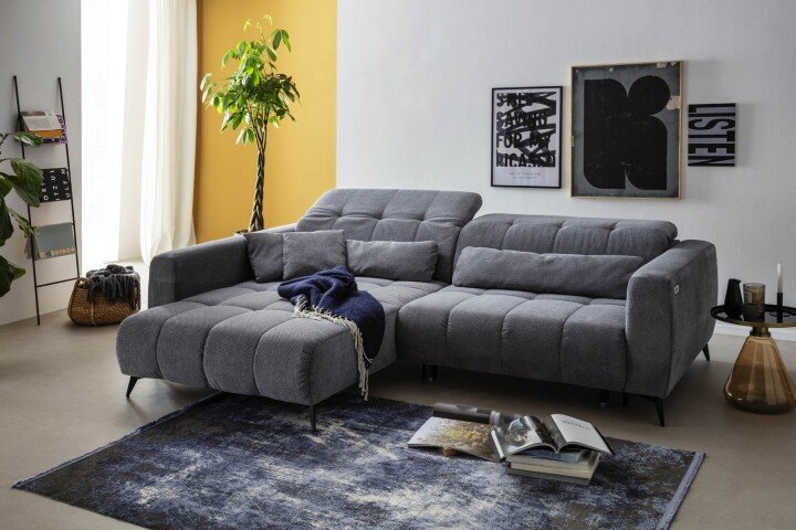 Polstergarnitur >Luddi< Sitz + Kopfteilverstellung, dunkelgrau  - 286x80x203cm (BxHxT)