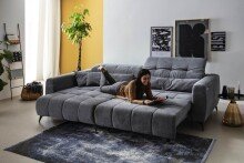 Polstergarnitur >Luddi< Sitz + Kopfteilverstellung, dunkelgrau  - 286x80x203cm (BxHxT)