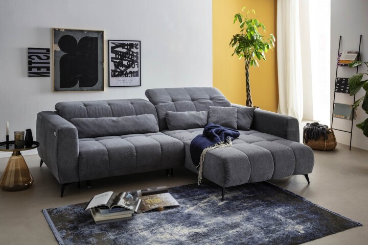 Polstergarnitur >Luddi< Sitz + Kopfteilverstellung, dunkelgrau - 286x80x203cm (BxHxT)