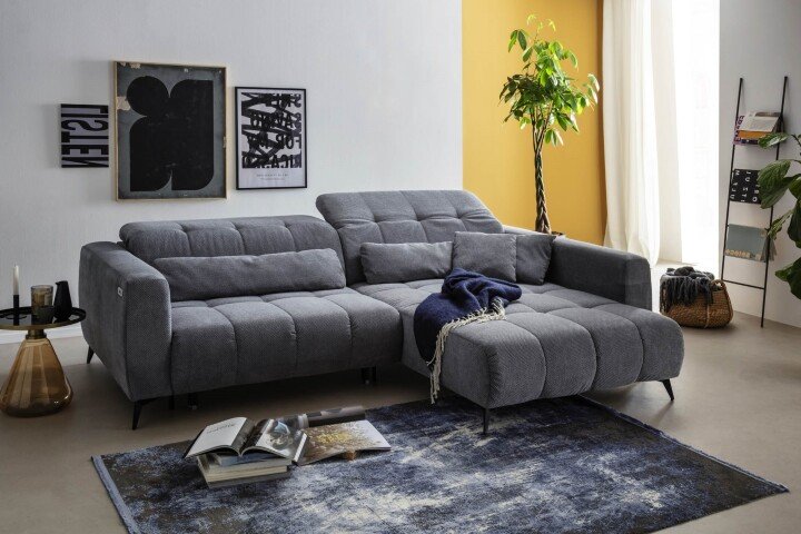 Polstergarnitur >Luddi< Sitz + Kopfteilverstellung, dunkelgrau - 286x80x203cm (BxHxT)