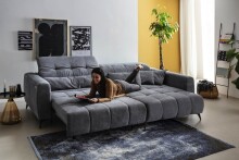 Polstergarnitur >Luddi< Sitz + Kopfteilverstellung, dunkelgrau - 286x80x203cm (BxHxT)