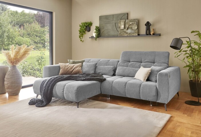 Polstergarnitur >Luddi< Sitz + Kopfteilverstellung, mittelgrau - 286x80x203cm (BxHxT)