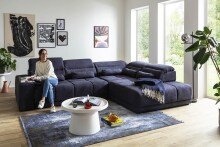 Polstergarnitur >Donaugh< 5 verstellbare Kopfteile, in blau-schwarz - 323x76x231 (BxHxT)