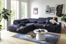 Polstergarnitur >Donaugh< Sitztiefen + Kopfteilverstellungen, blau-schwarz - 323x76x231 (BxHxT)