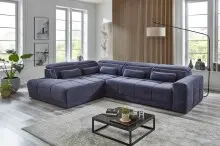 Polstergarnitur >Donaugh< Sitztiefen + Kopfteilverstellungen, blau-schwarz - 323x76x231 (BxHxT)