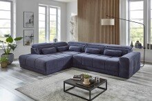 Polstergarnitur >Donaugh< Sitztiefen + Kopfteilverstellungen, blau-schwarz - 323x76x231 (BxHxT)