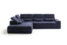 Polstergarnitur >Donaugh< Sitztiefen + Kopfteilverstellungen, blau-schwarz - 323x76x231 (BxHxT)