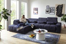 Polstergarnitur >Donaugh< Sitztiefen + Kopfteilverstellungen, blau-schwarz - 323x76x231 (BxHxT)