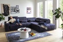 Polstergarnitur >Donaugh< Sitztiefen + Kopfteilverstellungen, blau-schwarz - 323x76x231 (BxHxT)